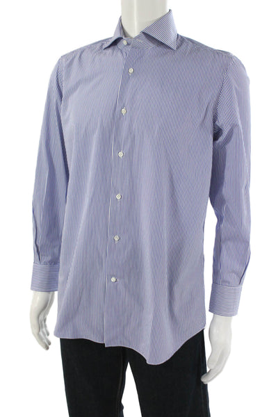 Giusto! Senza Regole Mens Cotton Striped Button Up Shirt Blue Size 41/16