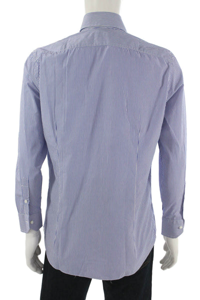 Giusto! Senza Regole Mens Cotton Striped Button Up Shirt Blue Size 41/16