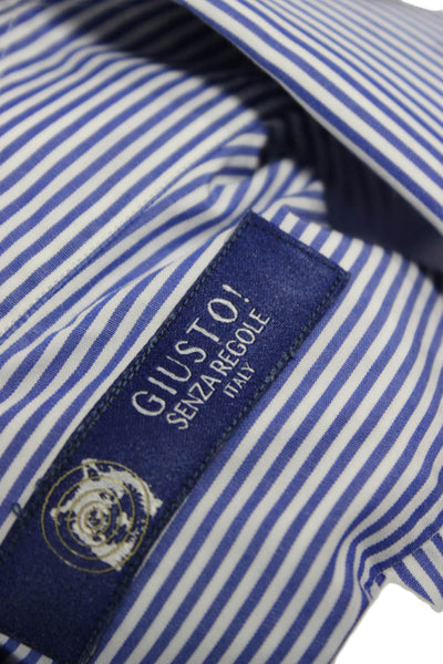 Giusto! Senza Regole Mens Cotton Striped Button Up Shirt Blue Size 41/16