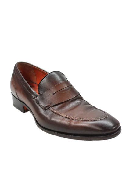 Santoni Mens Leather Pointed Toe Slip On Loafers Brown Size 9