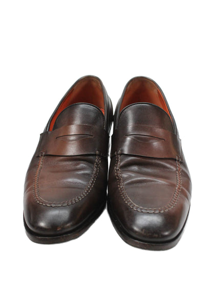 Santoni Mens Leather Pointed Toe Slip On Loafers Brown Size 9