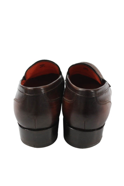 Santoni Mens Leather Pointed Toe Slip On Loafers Brown Size 9