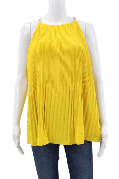 Michael Michael Kors Womens Halter Yellow Basic Tank Sleeveless Button Size M