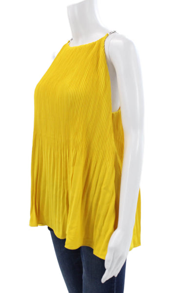 Michael Michael Kors Womens Halter Yellow Basic Tank Sleeveless Button Size M