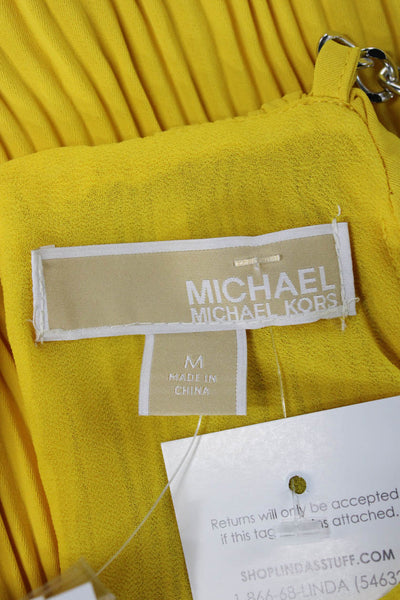 Michael Michael Kors Womens Halter Yellow Basic Tank Sleeveless Button Size M