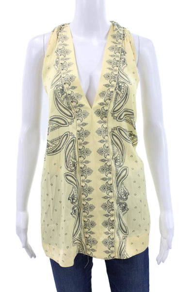 Free People Womens Tunic Yellow Paisley V-Neck Sleeveless Bohemian Size XS