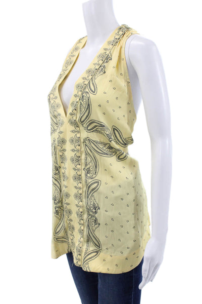 Free People Womens Tunic Yellow Paisley V-Neck Sleeveless Bohemian Size XS