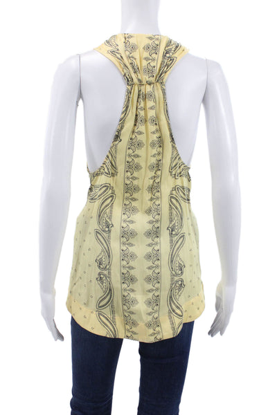 Free People Womens Tunic Yellow Paisley V-Neck Sleeveless Bohemian Size XS