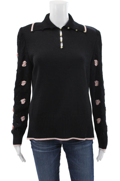 St. John Collection Women Black Knit Pullover Sweater Long Sleeve Size 6