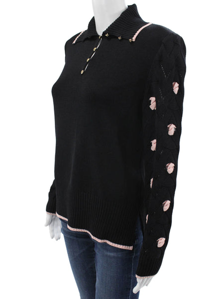 St. John Collection Women Black Knit Pullover Sweater Long Sleeve Size 6