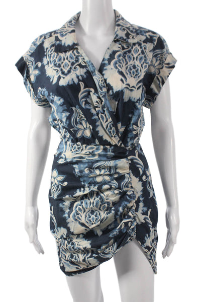 Zara Women Wrap Dress Blue Floral Cotton Knee Length Size XS
