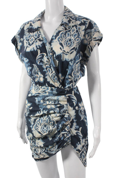 Zara Women Wrap Dress Blue Floral Cotton Knee Length Size XS