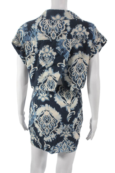 Zara Women Wrap Dress Blue Floral Cotton Knee Length Size XS