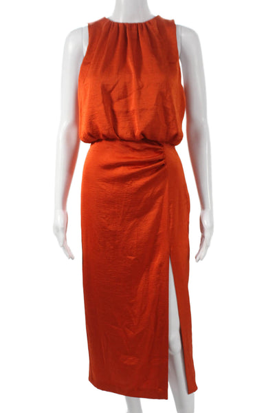 Zara Womens Blouson Dress Orange Highneck Sleeveless Maxi Polyester Size XS