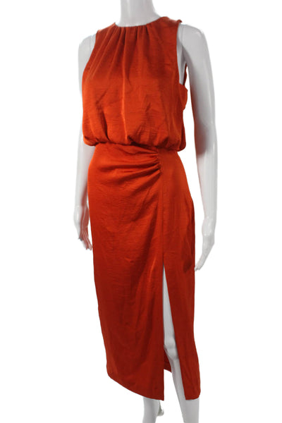 Zara Womens Blouson Dress Orange Highneck Sleeveless Maxi Polyester Size XS