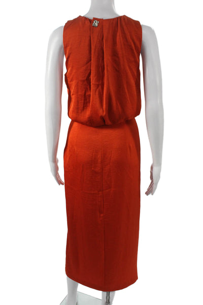 Zara Womens Blouson Dress Orange Highneck Sleeveless Maxi Polyester Size XS