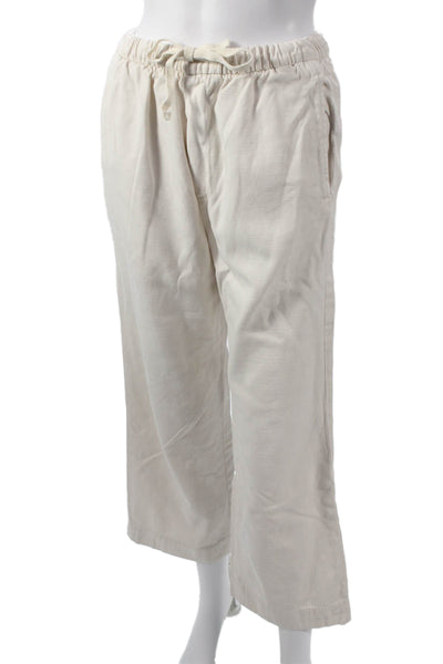Zara Womens Cropped Beige Cotton Blend Drawstring Pants Size XS
