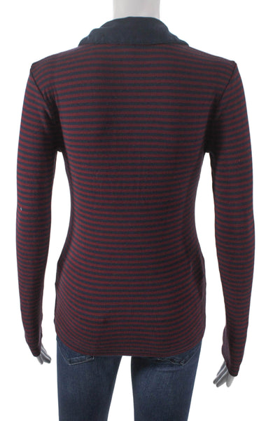 J Crew Women Red Striped Collared Long Sleeve Polo Size XS