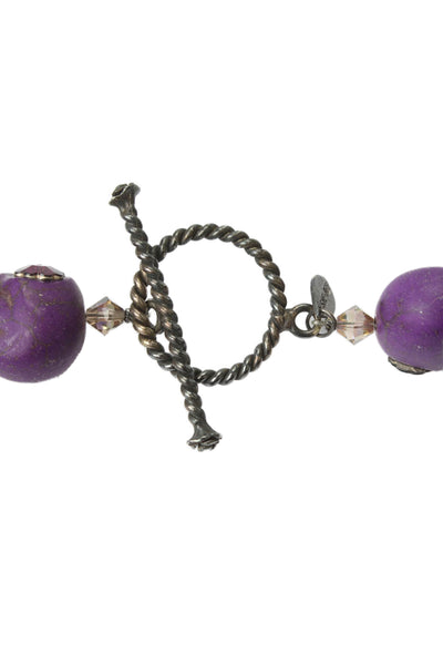 Shebee Womens 925 Silver Purple Ceramic+Resin Crystal Sugar Skull Necklace 40"