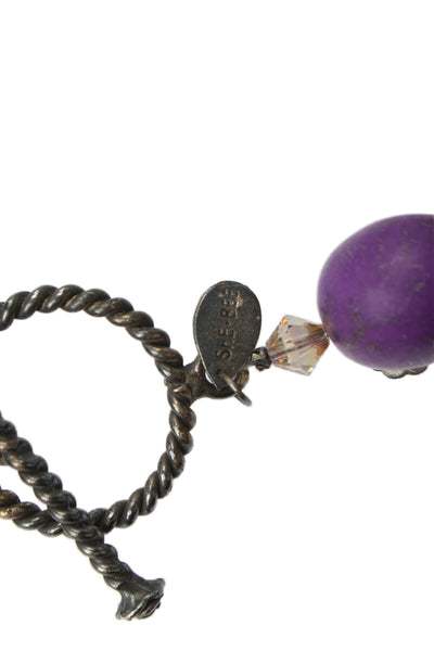 Shebee Womens 925 Silver Purple Ceramic+Resin Crystal Sugar Skull Necklace 40"