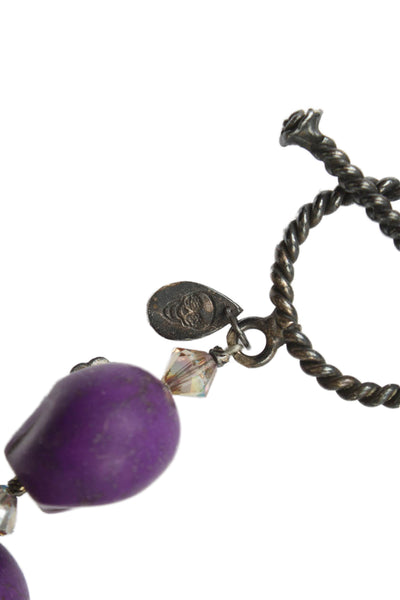 Shebee Womens 925 Silver Purple Ceramic+Resin Crystal Sugar Skull Necklace 40"
