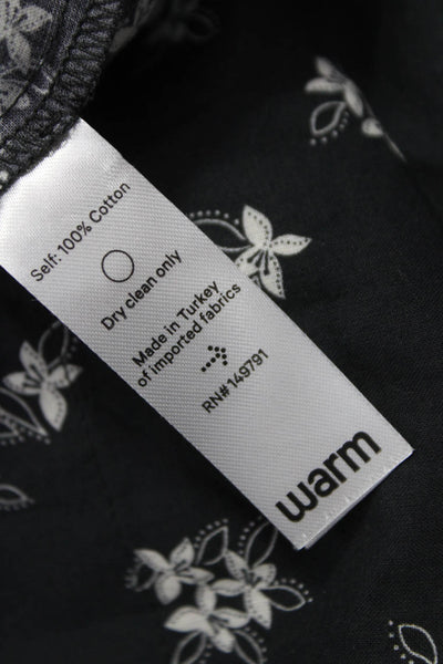 Warm Womens Black Floral Cotton Collared Short Sleeve Button-Up Top Size 3