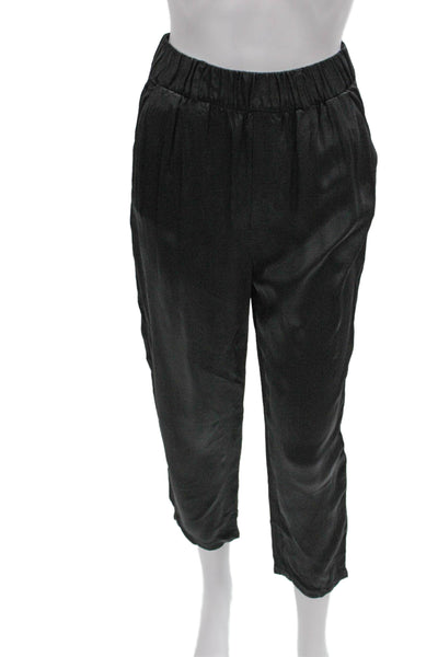 Zara Women Black Satin Ankle Pants Pull On Inseam 21 Size XS