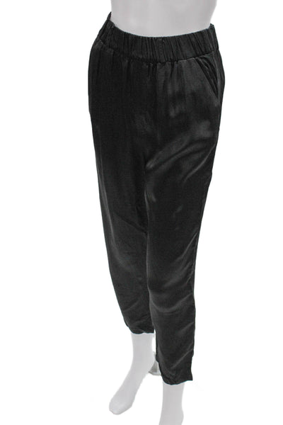 Zara Women Black Satin Ankle Pants Pull On Inseam 21 Size XS