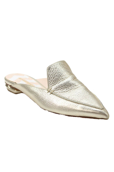Nicholas Kirkwood Womens Leather Pointed Toe Mule Flats Gold Size 37.5 7.5