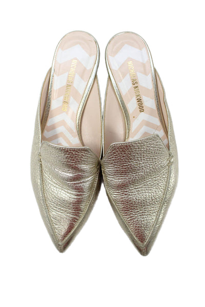 Nicholas Kirkwood Womens Leather Pointed Toe Mule Flats Gold Size 37.5 7.5