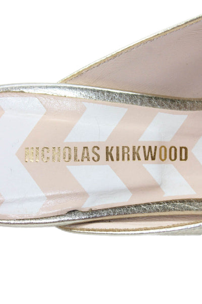 Nicholas Kirkwood Womens Leather Pointed Toe Mule Flats Gold Size 37.5 7.5