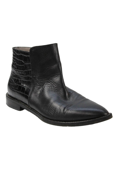 Aquatalia By Marvin K Womens Leather Crocodile Print Ankle Boots Black Size 7.5