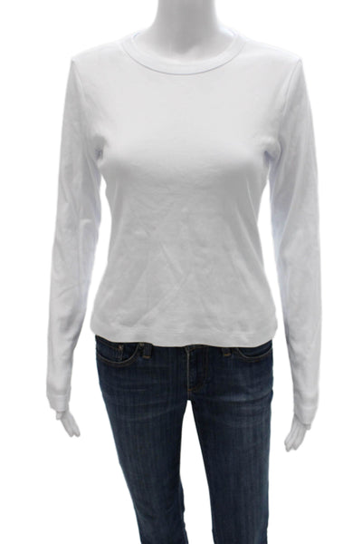 Madewell Women Basic White Cotton Long Sleeve Crew Neck T-Shirt Size L