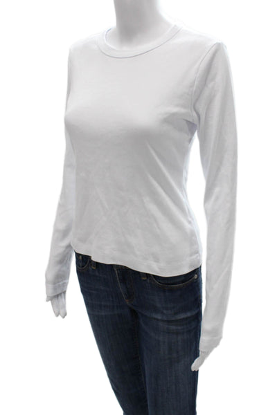 Madewell Women Basic White Cotton Long Sleeve Crew Neck T-Shirt Size L