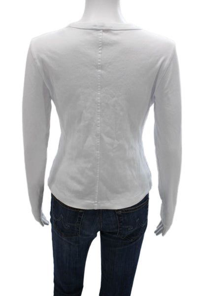 Madewell Women Basic White Cotton Long Sleeve Crew Neck T-Shirt Size L