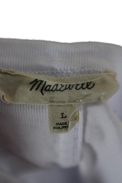 Madewell Women Basic White Cotton Long Sleeve Crew Neck T-Shirt Size L
