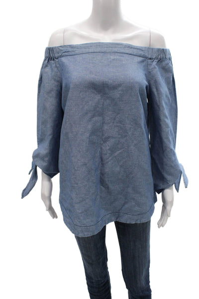 Free People Women Tunic Blouse Off the Shoulder Long Sleeve Blue Size S