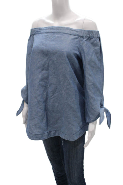 Free People Women Tunic Blouse Off the Shoulder Long Sleeve Blue Size S