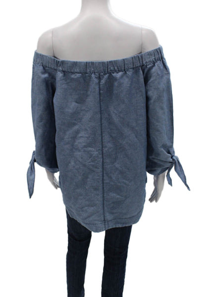 Free People Women Tunic Blouse Off the Shoulder Long Sleeve Blue Size S