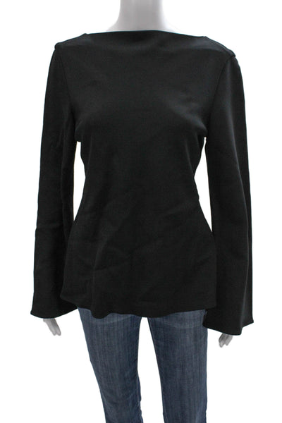 Brandon Maxwell Women Black Polyester Boat Neck Long Sleeve Blouse Zip Size S