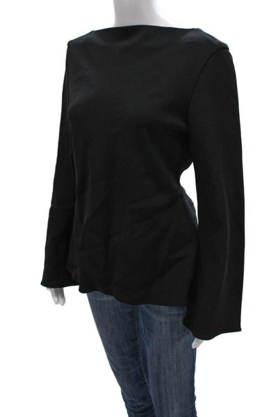 Brandon Maxwell Women Black Polyester Boat Neck Long Sleeve Blouse Zip Size S