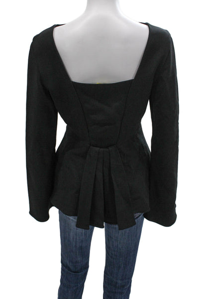 Brandon Maxwell Women Black Polyester Boat Neck Long Sleeve Blouse Zip Size S