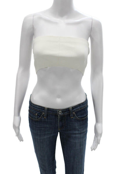 Simkhai Womens Cropped Off the Shoulder Tank Sleeveless White Polyester Size S
