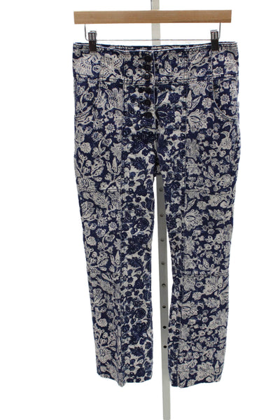 Ulla Johnson Womens Blue Floral High Rise Pants Size 6