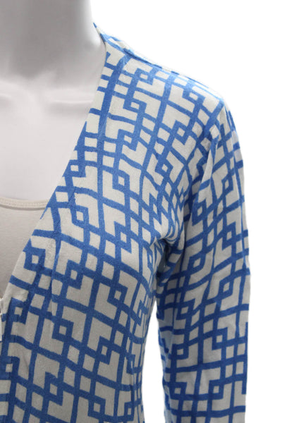 Lafayette 148 New York Womens Blue V-Neck 3/4 Sleeve Blouse Size M