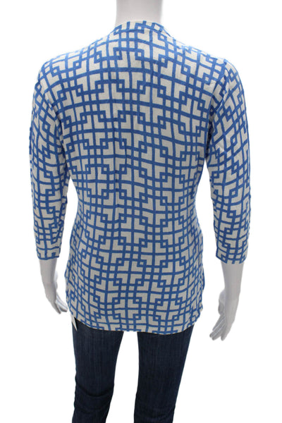 Lafayette 148 New York Womens Blue V-Neck 3/4 Sleeve Blouse Size M