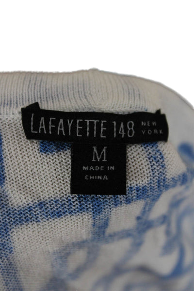 Lafayette 148 New York Womens Blue V-Neck 3/4 Sleeve Blouse Size M