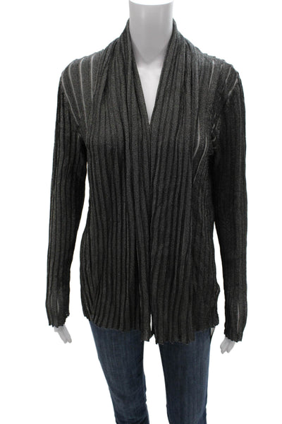 Lafayette 148 New York Women Cardigan Gray Striped V-Neck Viscose Size M