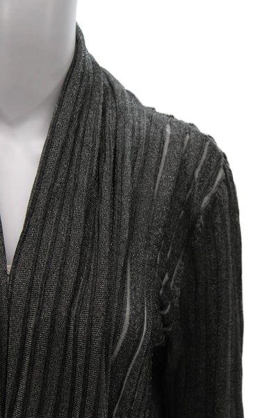 Lafayette 148 New York Women Cardigan Gray Striped V-Neck Viscose Size M