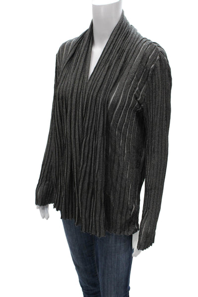 Lafayette 148 New York Women Cardigan Gray Striped V-Neck Viscose Size M